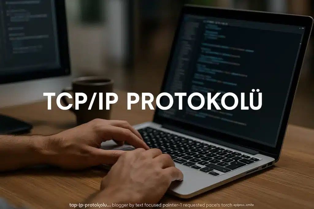 TCP/IP Protokolü Nedir? Katmanları, Çalışma Prensibi ve İnternetin Temeli TCP/IP protokolü üzerine kod yazan bir kişinin dizüstü bilgisayar başında çalıştığı blog kapak görseli