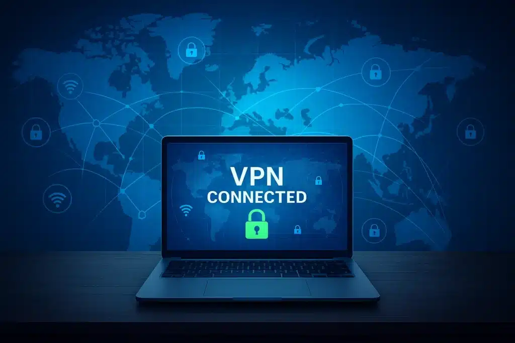 VPN seçerken nelere dikkat edilmeli? VPN seçerken dikkat edilmesi gereken güvenlik, hız ve gizlilik unsurlarını temsil eden dijital ağ görseli.