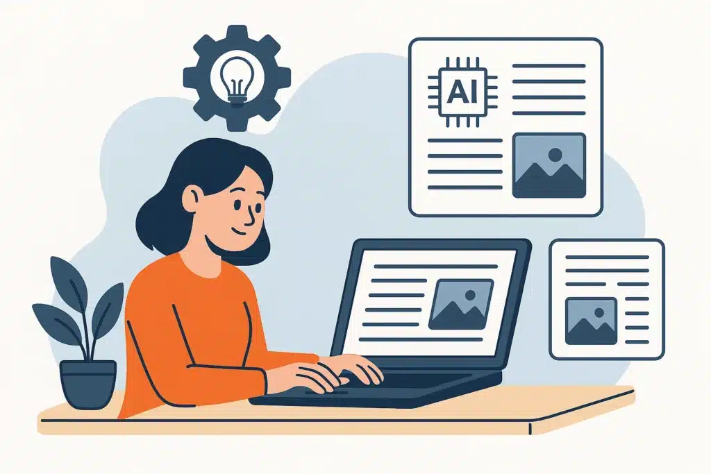 Yapay Zeka ile İçerik Üretimi: 2025’in Dijital Devrimi Başladı! Bir insanın ortasında yer aldığı iki farklı yapay zeka dünyası — bir taraf yaratıcı, diğeri risk dolu; etik ve özgünlük dengesi.